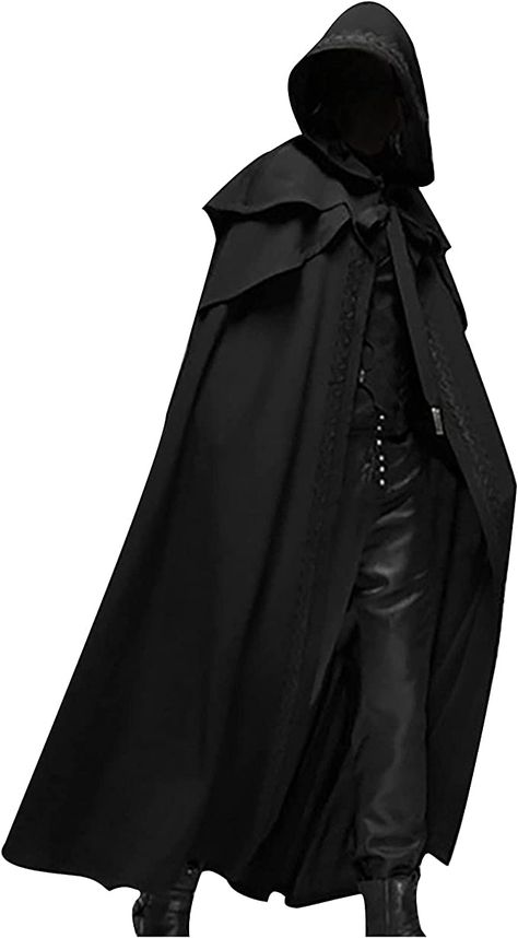 Amazon.com: Men's Halloween Hooded Cloak Full Length Cape Costume Fashion Casual Party Stage Retro Gothic Solid Cosplay Tops Black : Clothing, Shoes & Jewelry Costume Halloween Homme, Costume Chevalier, Knight Outfit, Medieval Cloak, Steampunk Jacket, Gothic Jackets, Cape Costume, Black Cloak, Gothic Men