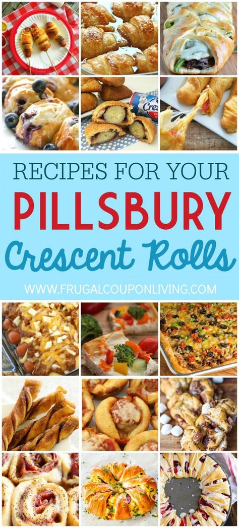 Pillsbury Crescent Rolls Recipes - Crescent Roll Ideas for Entrees, Snacks, Appetizers, Desserts and More #FrugalCouponLiving #pillsbury #pillsburycrescentrolls #crescentrolls #recipes #pillsburyrecipes #appetizers #entrees #snack Breakfast Pizza Crescent Roll, Crescent Roll Ideas, Crescent Dough Recipes, Pillsbury Crescent Recipes, Pillsbury Biscuit Recipes, Crescent Rolls Recipes, Pilsbury Recipes, Pillsbury Crescent Roll Recipes, Crescent Roll Recipes Dinner