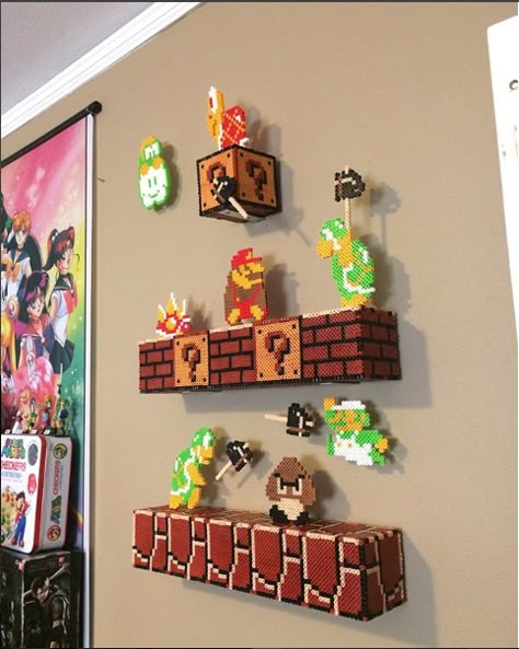 Mario Wall, Super Mario Room, Mario Crafts, Mario Room, Super Mario 3d, Art Perle, Super Mario Art, Mario Art, Diy Perler Beads