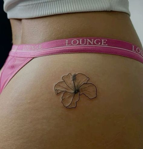 Tattoos Above The Buttocks, Small Flower Tattoo On Hip, Obx Tattoos Ideas, Tattoo Ideas Hidden, Obx Tattoos, Under Buttcheek Tattoo Women, Tattoos Under Buttcheeks, Bottom Tattoo, Tattoos On Hip