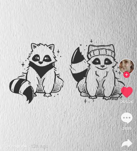 Racoon Tattoo, Crisp Ink, Group Tattoos, Raccoon Tattoo, Maching Tattoos, Bestie Tattoos, Cute Matching Tattoos, Matching Friend Tattoos, Matching Tats