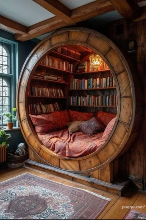 Book Lovers Bedroom, Hobbit House Interior, Casa Hobbit, Home Library Design, Dream House Rooms, Dream Room Inspiration, Dream House Interior, House Room, Home Library