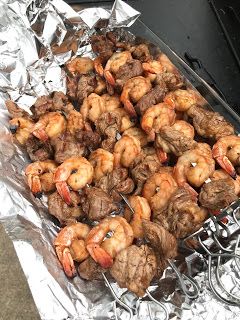 Chicken And Steak Kabobs On The Grill, Air Fryer Steak And Shrimp Kabobs, Oven Kabobs, Grilled Steak And Shrimp, Steak And Shrimp Kabobs, Steak And Shrimp Kabobs In Oven, Juicy Grilled Steak Kabobs, Shrimp And Steak Skewers Grill, Oven Baked Steak