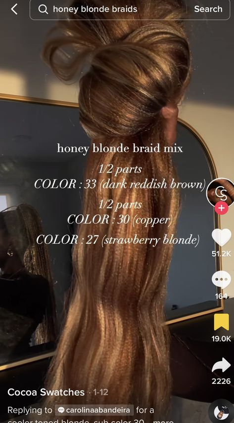 Curly Blonde Braids For Black Women, Color 30 Braids For Black Women, Box Braids For Black Women Color, Blonde Mixed Braids Black Women, Color Mix Box Braids, Natural Braid Colors, Colour 12 Braids, Colour Mix Knotless Braids, Braid Hair Color Chart