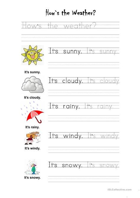 Weather For Kids, Printable Number Line, Weather Worksheets, Preschool Weather, Weather Vocabulary, Teacher Info, English Adjectives, Teaching Esl, English For Kids