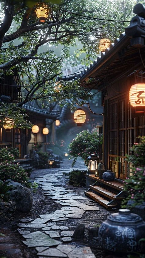 Japanese Countryside Wallpaper, Rainy House, Aesthetic China, Chinese Countryside, Japan Village, Japanese Buildings, Japanese Village, Asian Landscape, Asian Architecture