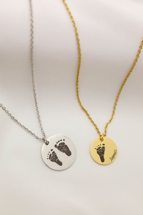 Actual footprint necklace, handprint necklace, memorial necklace, new mom necklace. 
18K gold plated over stainless steel. 
Baby footprint necklace, personalized necklace Footprint Necklace, Baby Footprint, Signature Necklace, Baby Footprints, Memorial Necklace, Katy Tx, Mothers Necklace, Month Flowers, Birth Month Flowers