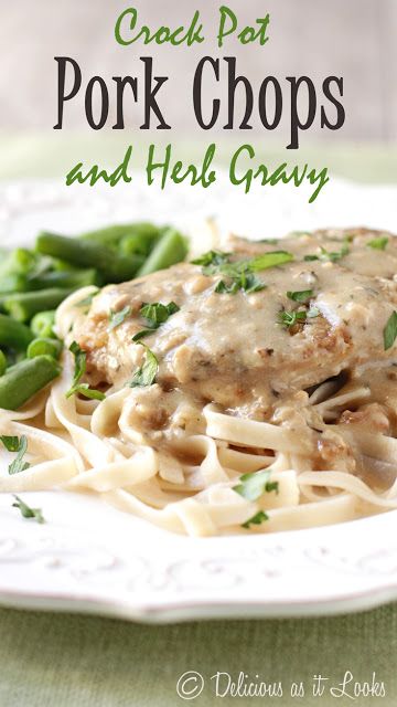 Crock Pot Pork Chops and Herb Gravy {Low-FODMAP, Gluten-Free, Dairy-Free}  /  Delicious as it Looks Pork Chops In The Crock Pot Gluten Free, Fodmap Pork Chop Recipes, Dairy Free Crockpot Pork Chops, Low Fodmap Pork Chop Recipes, Slow Cooker Low Fodmap, Fodmap Slow Cooker Recipes, Low Fodmap Pork Chops, Low Fodmap Pork Recipes, Pork Chops In The Crock Pot Healthy