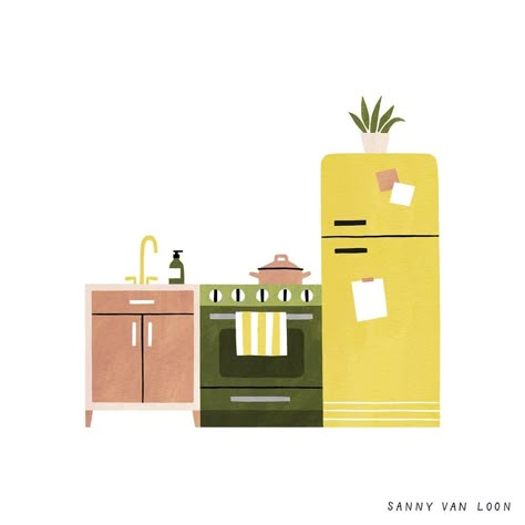 Sanny van Loon • Illustrator on Instagram: “A little logo illustration for @kitchenconfab - a kitchen design blog by @studiodearborn ☕️⁣ ⁣⁣⁣⁣⁣⁣⁣ ⁣⁣⁣ ⁣© Sanny van Loon 2021 - Please…” Sanny Van Loon, Colourful Widgets, Loon Illustration, Illustration Colored Pencil, Furniture Clipart, Risograph Design, Furniture Illustration, Animal Cracker, Drawing Happy