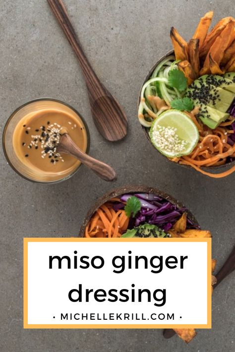 Ginger Salad Dressing Recipe, Miso Paste Recipes, Thanksgiving Cornbread, Miso Salad Dressing, Ginger Salad Dressing, Miso Ginger Dressing, Ginger Salad, Miso Recipe, Dressing Recipes Thanksgiving