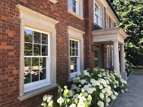 Cast Stone Window Surrounds | Acanthus Cast Stone Limestone Window Surround, Stone Window Surround, Window Surround Exterior, Stone Window Frame, Stone Window Sill, Exterior Window Sill, Stone Porches, Georgian Architecture, Red Brick House