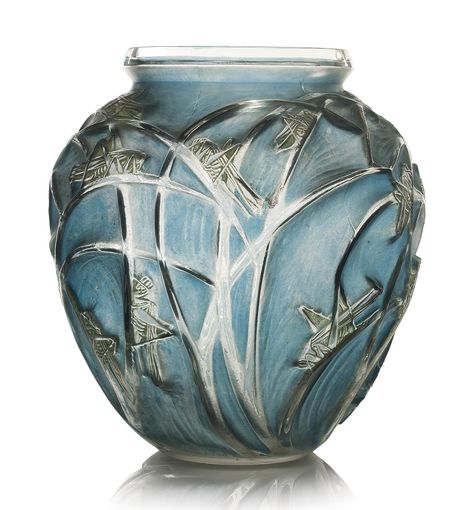 SAUTERELLES VASE, NO. 888 | 20th Century, insects | Christie's Lalique Vase, French Glass, Glass Perfume Bottles, Lalique Crystal, Grasshoppers, Decor Objects, Rene Lalique, Hood Ornaments, Beautiful Vase