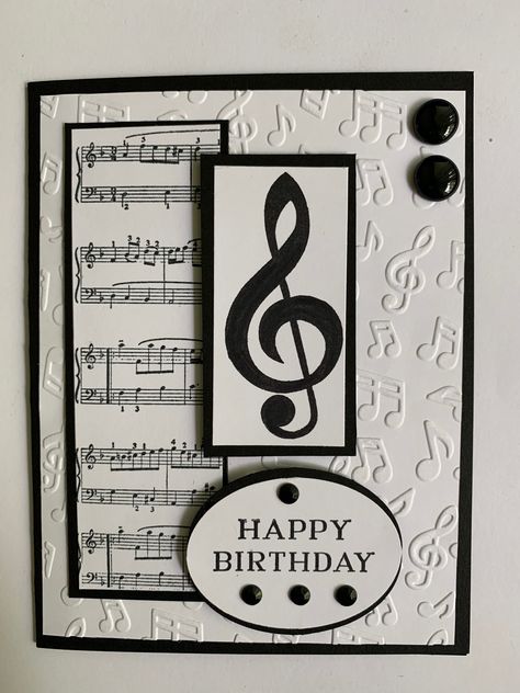 Music Cards Handmade Happy Birthday, Birthday Cards Music Theme, Music Theme Birthday Cards Handmade, Music Themed Cards Diy, Cards With Music Theme, Music Birthday Card Ideas, Music Handmade Cards, Music Birthday Cards Handmade, Stampin Up Music Cards