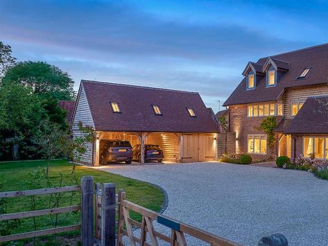 Garage With Room Above, Extension House, Country Architecture, Barn Restoration, Oakwood Homes, Uk Houses, Room Above Garage, Timber Garage, Oak Frame House