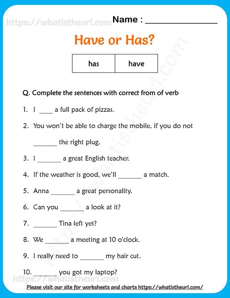 This PDF is a pack of questions with Has and Have usage. The students need to use correct form (has or have) to complete the sentence. The key are provided to refer he answers, Use Of Has And Have Worksheet, Using Have And Has Worksheet, Verbs Kindergarten, English Today, First Grade Math Worksheets, English For Beginners, Kindergarten Reading Worksheets, English Teaching Resources, Teaching English Grammar