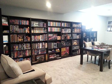 His Girlfriend Told Him He's Not Allowed To Have Geeky Stuff In The House. Here's What He Did Games Cafe, Nerd House, Games Storage, Set Up Gamer, Board Game Room, Geek Room, Nerd Room, Nerd Cave, Home Game Room