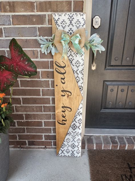 Aztec Porch Sign, Western Porch Leaners, Outdoor Welcome Sign, Wooden Signs Diy, Wooden Door Signs, Wood Block Crafts, Porch Welcome Sign, Handmade Signs, Front Door Signs