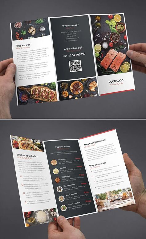 Food Brochure, Restaurant Brochures, Brochure Food, Menu Design Inspiration, Menu Card Design, Brochure Design Creative, Brochure Design Layout, Food Menu Template, Trifold Brochure Design