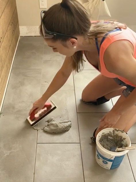 Cement Floor Tiles Kitchen, Diy Concrete Bathroom Floor, Diy Concrete Tiles Floor, Change Tile Color, Daltile Floor Tile, Bathroom Concrete Wall, Refinishing Tile Floors, Cement Interior Floors, Paint Tile To Look Like Concrete