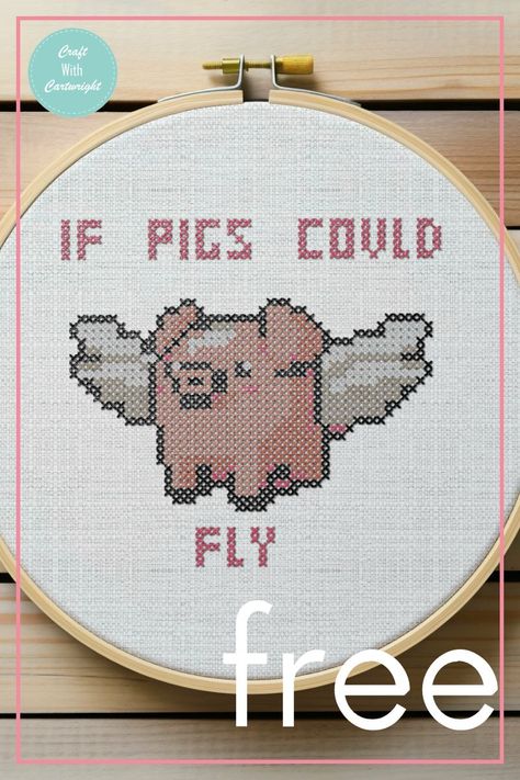 Free 'if pigs could fly' cross stitch pattern - Craft with Cartwright Cross Stitch Patterns Free Printable, Pig Wings, Pig Snout, Diy Giveaway, Free Chart, Flying Pig, Embroidery Scissors, Etsy Instagram, Cross Stitch Patterns Free