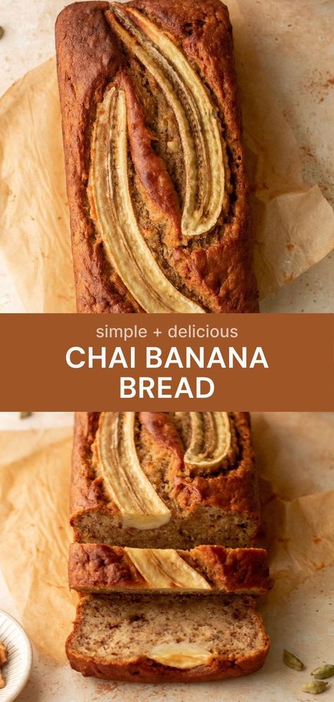 This chai banana bread is soft and moist and features masala chai spices! It’s the perfect cosy recipe to bake this weekend. Chai Spiced Banana Bread, Spiced Banana Bread Recipe, Chai Banana Bread, Spiced Banana Bread, Sweet Banana Bread, Chai Spices, Chai Recipe, Diy Spices, Moist Banana Bread