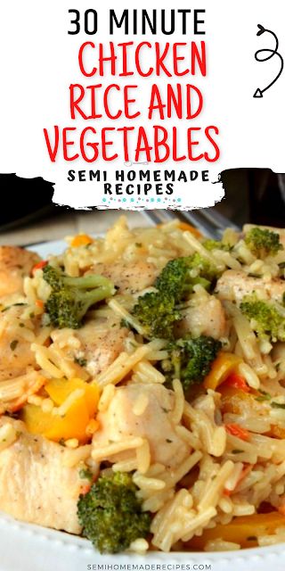 30 Minute Chicken Rice and Vegetables - This Semi Homemade 30 minute Chicken Rice and Vegetables is a super easy lunch or dinner recipes that takes less than 30 minutes to make! Semi Homemade Recipes, Super Easy Lunch, Vegetable Lunch, Rice And Vegetables, Minute Chicken, Meat Meals, Creamy Chicken And Rice, Super Easy Dinner, Homemade Dinner Recipes