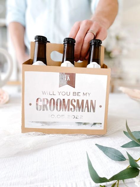 Cricut Bridesmaid Proposal, Bride Proposal Boxes, Groomsmen Proposal Diy, Wedding Party Proposal Ideas, Proposal Boxes For Bridesmaids, Groomsmen Proposal Ideas, Bridal Party Proposal Ideas, Bridesmaid Proposal Box Ideas, Wedding Party Proposal