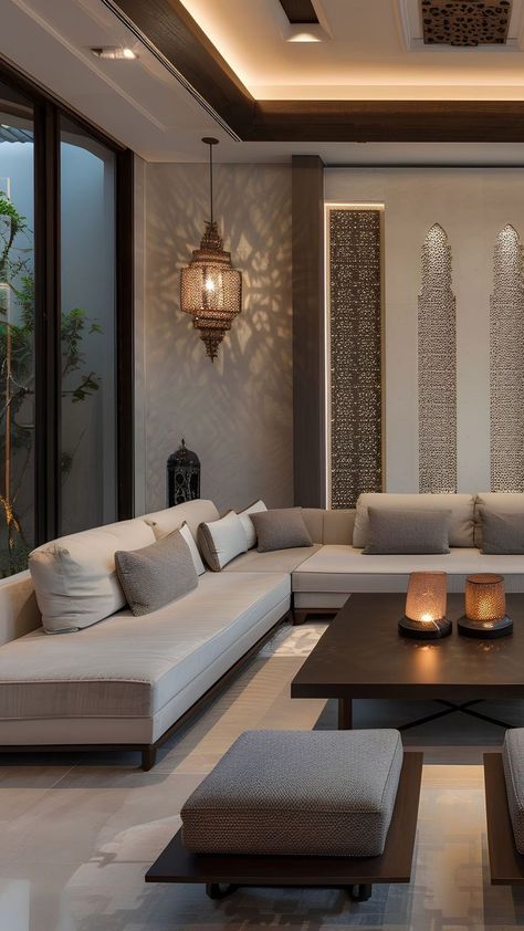 Islamic Majlis, Arabic Style Living Room, Modern Islamic Interior, Modern Arabic Interior, Arabic Living Room, Majlis Design, Islamic Interior Design, Islamic Interior, Arabic Majlis