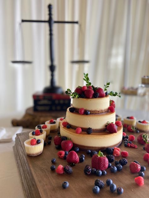 Diy Wedding Cheesecake, Cheesecake For Grooms Cake, Cheesecake Tier Cake, Wedding Cakes That Aren't Cakes, Fall Cheesecake Wedding Cake, Cheesecake For Wedding Cake, 3 Tier Cheesecake Wedding Cake, Stacked Cheesecake Wedding, Simple Wedding Cheesecake