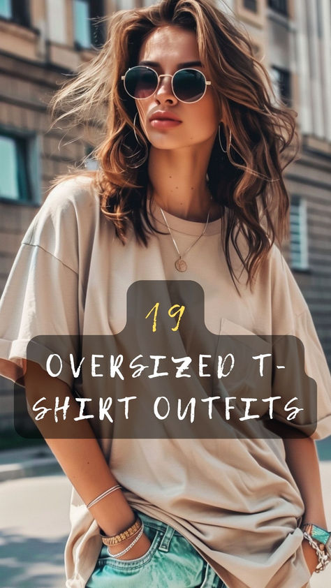 Stay cool and stylish! Click to discover 19 oversized t-shirt outfits perfect for your summer wardrobe. 🌞👕 #SummerStyle #OversizedTee #FashionTrends #CasualChic #StyleGuide Over Sized Tshirt Style, Oversized Tshirt Outfit Summer Shorts, Oversized T Shirt Design Ideas, T Shirt Summer Outfits, How To Style Oversized White Shirt, How To Style A Oversized Tshirt, How To Style Oversized Shirt Tees, Styling An Oversized Tshirt, How To Wear An Oversized Shirt