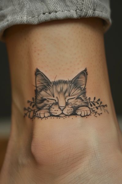 Unique Cat Tattoo Ideas, Animal Love Tattoos, Cat Tattoo Designs Unique, Tattoos For Women Color, Tattoo Girl Ideas, Unique Cat Tattoo, Tattoos For Women Cat, Small Dainty Tattoos, Tattoos Elegant