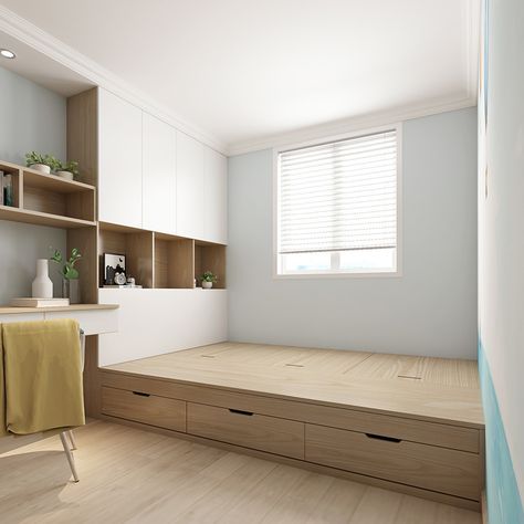 apartment Japanese-style tatami bed wardrobe integrated high box storage bed m small apartment moder Tiny Bedroom Design, Bed Wardrobe, Tatami Bed, Small Bedroom Interior, Small Room Design Bedroom, Small Apartment Interior, Bed Platform, Small Bedroom Designs, Small Room Design