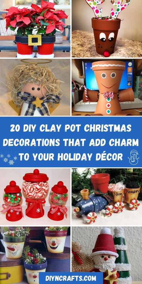 20 DIY Clay Pot Christmas Decorations That Add Charm To Your Holiday Décor Christmas Craft With Clay Pots, Terra Cotta Christmas Crafts, Christmas Crafts With Mini Clay Pots, Christmas Crafts With Clay Pots, Clay Pot Christmas Tree, Crafts With Flower Pots, Terracotta Pot Christmas Crafts, Christmas Painted Clay Pots, Christmas Clay Pot Crafts