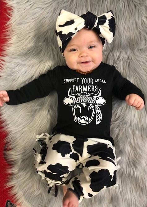 Country Baby Cow Outfit Cute Baby Clothes Baby Girl | Etsy Western Baby Clothes, Country Baby Girl, Cow Outfits, Baby Clothes Country, Baby Kleidung, Western Baby, Cowgirl Outfit, Western Babies, Farm Baby