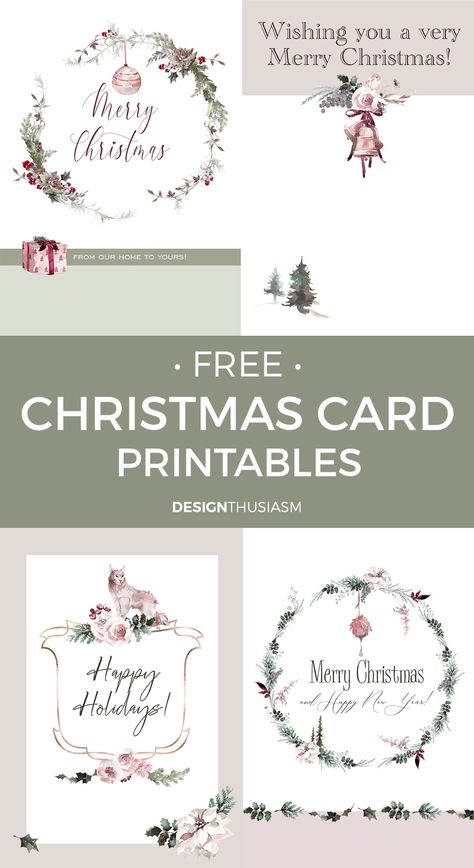 Looking for a convenient way to create holiday cards? Try these free printable Christmas cards, save money and print as many as you like. ----- #christmasprintables #christmascards #DIYchristmascards #printbalecards #freeprintables #designthusiasm Free Printable Christmas Cards, Printable Holiday Card, Happy Merry Christmas, Card Templates Free, Holiday Printables, Floral Printables, Free Christmas Printables, Printable Christmas Cards, Diy Christmas Cards