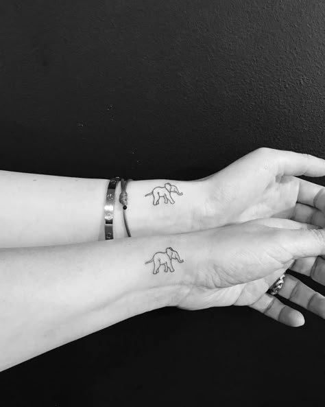 Matching Elephant Tattoos, Little Elephant Tattoos, Baby Elephant Tattoo, Tiny Elephant Tattoo, Elephant Tattoo Design, Couple Tattoos Unique, 4 Tattoo, Mother Tattoos, Tiny Elephant