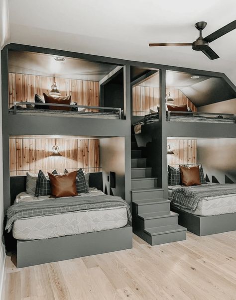 10 Unique Built in Bunk Beds to Inspire You! Guest Room Bunk Bed Ideas, Adult Bunk Beds Guest Rooms, Bunk Room Ideas, Bunk Bed Plan, Bunk Bed Room, Bunk Bed Rooms, Adult Bunk Beds, Custom Bunk Beds, Beds Ideas