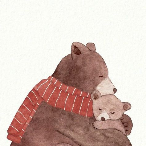 tsoooki on Instagram: "Hello December 🌨️ This is an illustration I created last year: A mama/papa bear and a baby bear ❤️ It’s so cold now in Paris (Currently one celsius degree ❄️🥶) so I really felt that sharing this warm bear hug was essential! 🐻 Swipe to see it as a card ✨ Have a warm weekend! 🥰 - #bearillustration #bearart #bearpainting #illustrationnow #kidlitart #kidlit #kidlitillustration #watercolorillustration #holidayillustration #christmascards #catcard #winterillustration #holidayart #childrenillustration #tempuradesign #watercolorchristmas #doodlyholidays #cuteanimalillustration #giftsformom #watercoloranimal #giftsformum #giftformom #giftsfordad" Animal Hug Illustration, Simple Bear Illustration, Little Bear Drawing, Bear Simple Drawing, Baby Bear Drawing, Bear Hug Illustration, Bear Family Illustration, Bear Illustration Cute, Cold Illustration