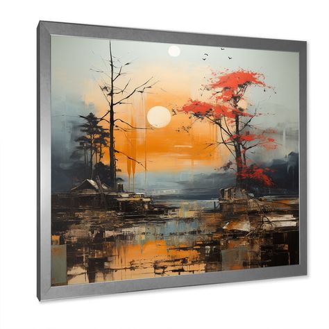 This beautiful "Orange Grey Asian Landscape II" Framed Canvas Art is printed using the highest quality fade resistant ink on canvas. Every one of our Landscapes Wall art is printed on premium quality cotton canvas. Watercolor Night Sky, Ocean Art Painting, Abstract Tree Painting, Asian Landscape, Nature Art Drawings, Orange Grey, Landscape Canvas, Landscape Wall Art, Framed Canvas Wall Art