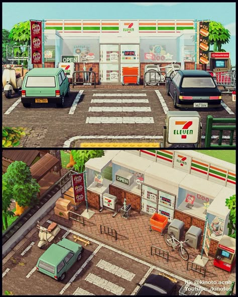 Kinoto on Instagram: “New video! 7-ELEVEN // speed build. (Link to the video in Bio)” Animal Crossing Towncore Island, City Core Island Acnh, Acnh Island Designs Korea, City Aesthetic Acnh, Animal Crossing Island Inspiration City, Animal Crossing Urban Island, Town Hall Animal Crossing Ideas, Acnh Korean Island, Acnh Citycore Ideas