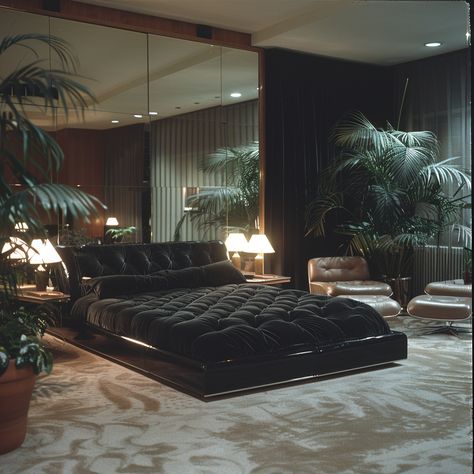 70s Penthouse Apartment, Luxury Vintage Interior Design, Scarface Room Aesthetic, 90s Luxury Bedroom, Modern 90s Aesthetic, 80s Home Design, 70s House Decor Modern, 70s Modern Interior Design Bedroom, 90s Luxury Home