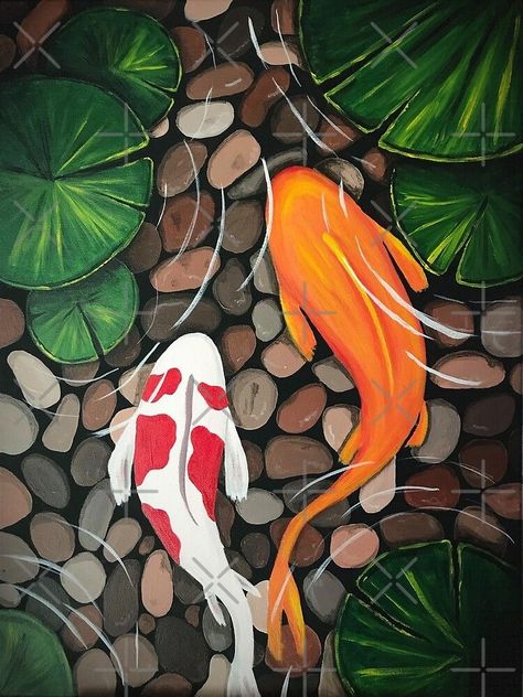 Pocket Rocks, Ocean Art Painting, Koi Fish Drawing, Canvas Art Painting Abstract, Bd Art, Underwater Painting, Koi Art, Cute Canvas Paintings, Easy Canvas Art