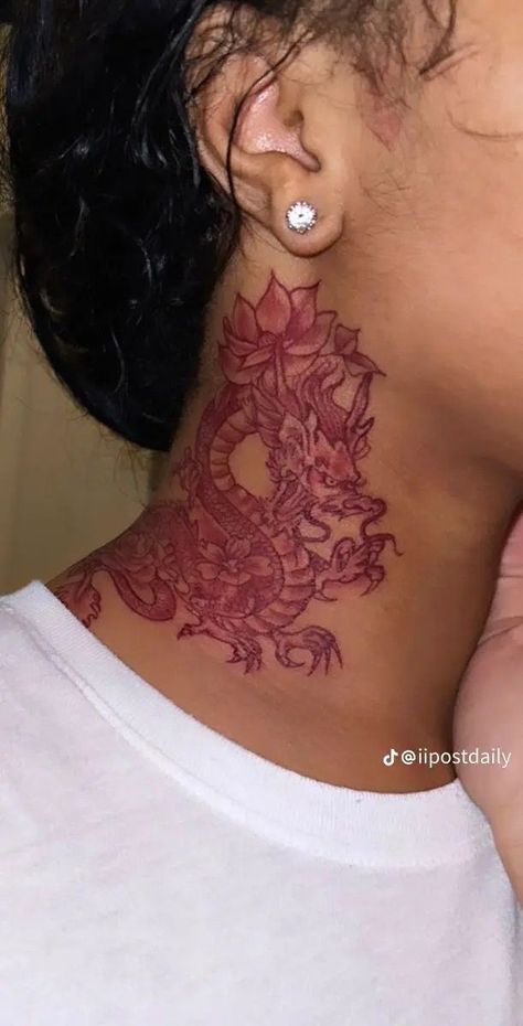 The broken heart stands out as a symbol of profound emotional resonance, representing not just heartbreak, but resilience, healing, and evolution. In this Neck Tats, Red Dragon Tattoo, Cute Hand Tattoos, Dragon Tattoo For Women, Pretty Hand Tattoos, Neck Tattoos Women, Tasteful Tattoos, Red Ink Tattoos, Tattoos For Black Skin