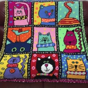 Colorful Cat Crochet Pattern Use Single Crochet SC to Make - Etsy Australia Cat Afghan, Squares Crochet Pattern, Crochet Blanket C2c, C2c Graphgan, Dog Crochet Pattern, Cat Crochet Pattern, Sc Crochet, C2c Crochet Blanket, Squares Crochet