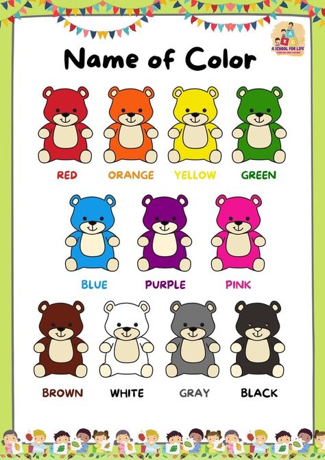 Color Name and Practice Worksheets Colours Name For Kids, Preschool Center Signs, English Reading Skills, Color Vocabulary, Colors Name In English, Number Words Worksheets, Color Worksheets For Preschool, Colors For Kids, Kindergarten Colors