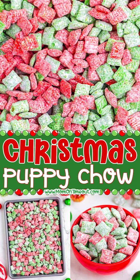 Christmas Muddy Buddies Recipe, Holiday Puppy Chow, Christmas Muddy Buddies, Christmas Puppy Chow, Muddy Buddy Recipe, Puppy Chow Cookies, Puppy Chow Christmas, Puppy Chow Chex Mix Recipe, Favorite Christmas Desserts