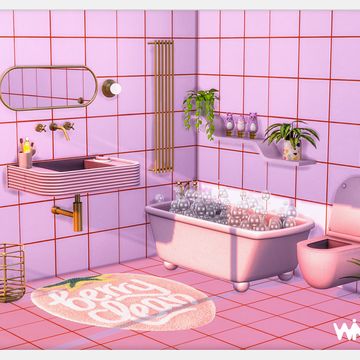 Pastel apartment part 2: bathroom🌺 | Winner9 on Patreon Sims 4 Pastel Wallpaper, Sims 4 Pink Living Room Cc, Sims4 Cc Furniture Bathroom, Sims 4 Cc Pink Furniture, Sims 4 Pastel Cc, Sims 4 Kawaii Cc Furniture, Pink Sims 4 Cc, Pastel Apartment, The Sims 4 Pack