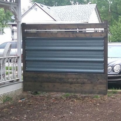 Wood And Corrugated Metal Fence Diy, Sheet Metal Fence, Backyard Fencing, Corrugated Metal Fence, Fence Metal, Reflective Metal, Corrugated Steel, Fences Ideas, Barn Tin