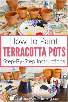 Painting Outdoor Pots Planters, Clay Planter Painting Ideas, Paint For Terra Cotta Pots, Upcycling Flower Pots, How To Paint Mud Pots, Paint A Terracotta Pot, Painted Clay Pots Ideas Simple, Diy Painting Clay Pots, Planter People Clay Pots