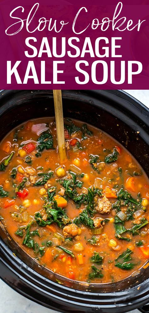 Soup Kale, Tuscan Sausage, Kale Sausage, Slow Cooker Sausage, Sausage And Kale Soup, Kale Soup Recipes, Sausage And Kale, Sausage Ingredients, Hearty Comfort Food